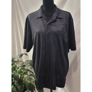 Monterey Club Mens‎ Black Geometric Square Print Button Up Camp Shirt XL